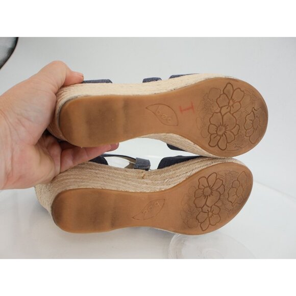 BOC Born Shoes Womens 8 M Bree Cross Ankle Strap Wedge Espadrille Blue Fabric - Picture 7 of 11